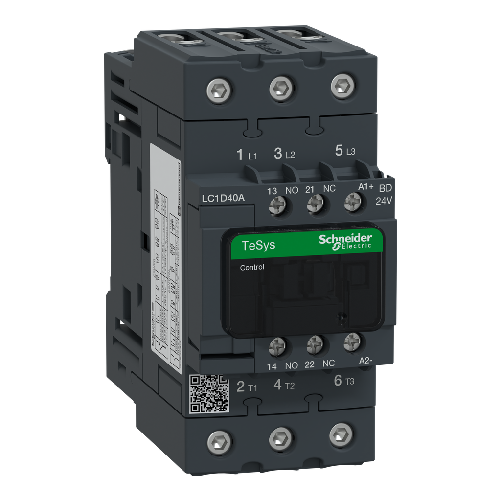 Schneider Electric LC1D40ABD Square D 24 VDC 40 Amp 3-Pole 1NO 1NC Screw Terminal Full Voltage Non-Reversing IEC Contactor