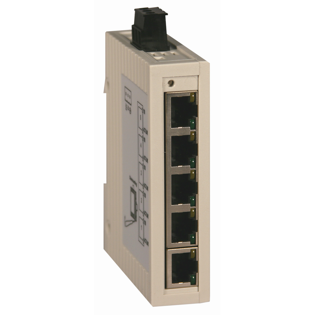 Schneider Electric TCSESU053FN0 Square D 24 Volt 2.2 W RJ45 Shielded Connector 35 mm Din Rail Mount Unmanaged Ethernet Switch