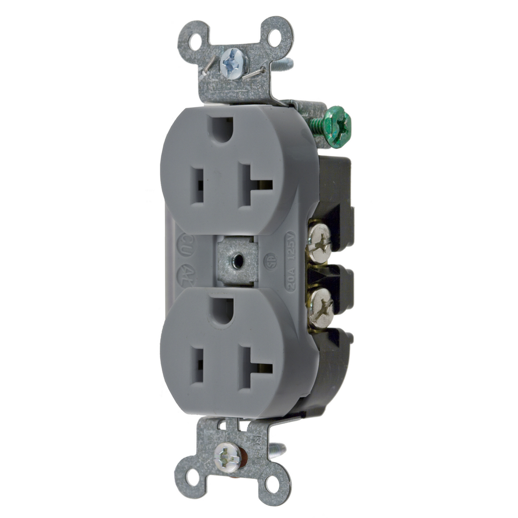 Hubbell 5352AG Gray 20A 125V Duplex Receptacle Heavy Duty Industrial Series