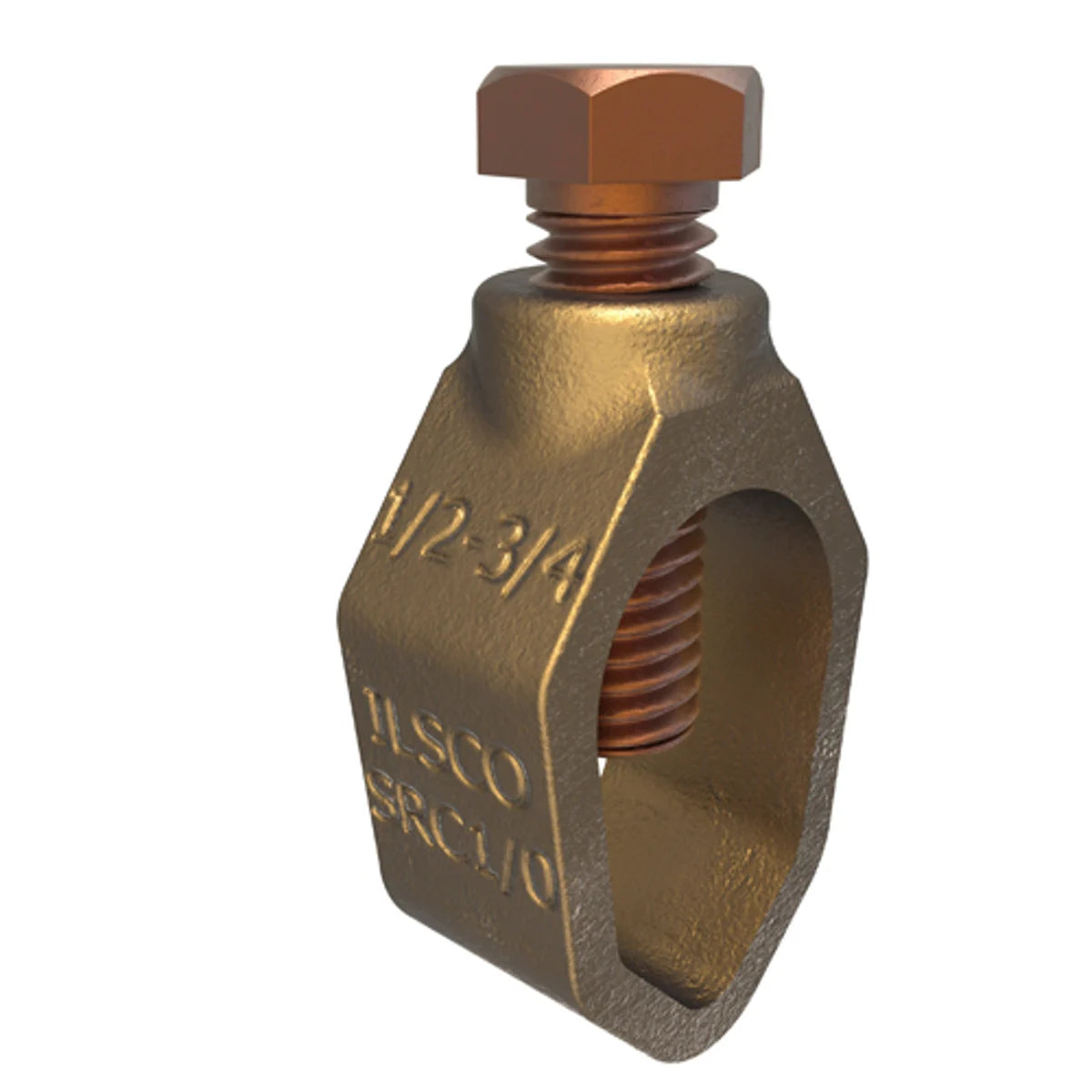 ILSCO SRC-1/0 Permaground Bronze Ground Rod Clamp, Conductor Range 1/0-10 Sol, Ground Rod Sizes 3/8 to 3/4in, UL, CSA