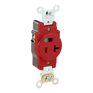 Leviton 8310-R 20 Amp 125 Volt NEMA 5-20R 2-Pole 3 Wire Red Extra Heavy Duty Hospital Grade Single Receptacle