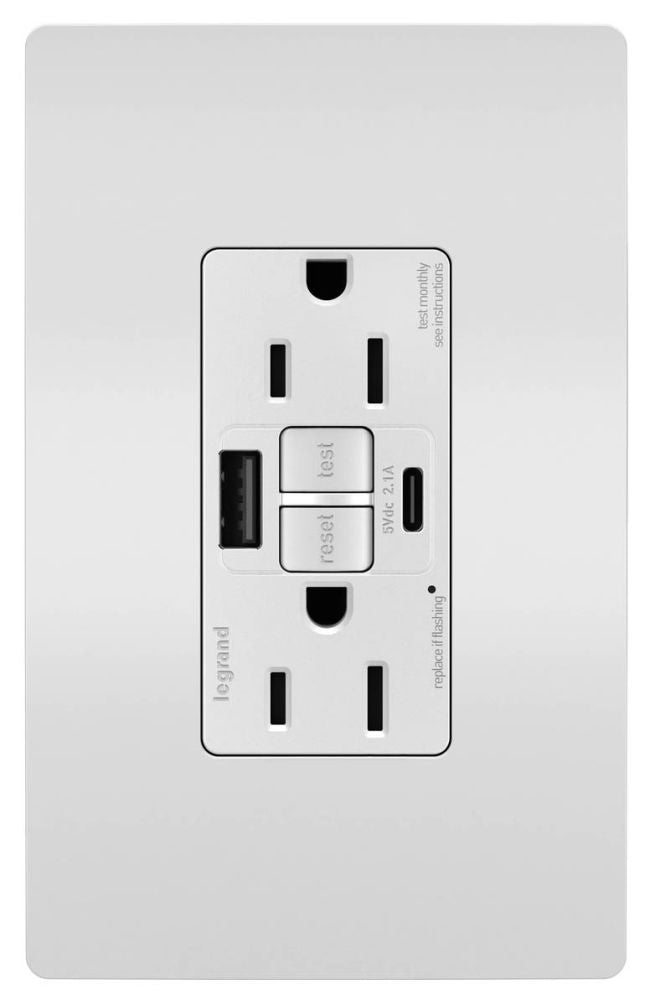 Pass & Seymour 1597TRUSBACW GFCI USB Outlet 15A (Each) Replacement MPN