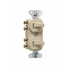 Pass & Seymour 693I 15 Amps 120/277V - Double Three-way Combination Switch, Non-Grounding - Ivory