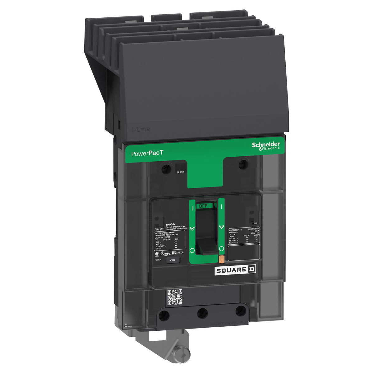 Square D BGA36015 Circuit Breaker PowerPacT B 15A 3 Pole 600Y/347VAC 18kA I-Line Thermal Magnetic 80% ABC