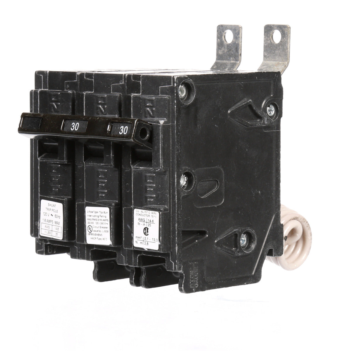 Siemens B230H00S01 2-Pole 30 Amp 120/240 VAC 22 kA 120 Volt Shunt Trip Bolt-On Molded Case Circuit Breaker