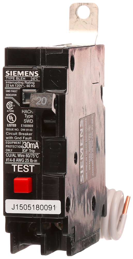 Siemens BE120H 1-Pole 20 Amp 120 VAC 22 kA Bolt-On Circuit Breaker