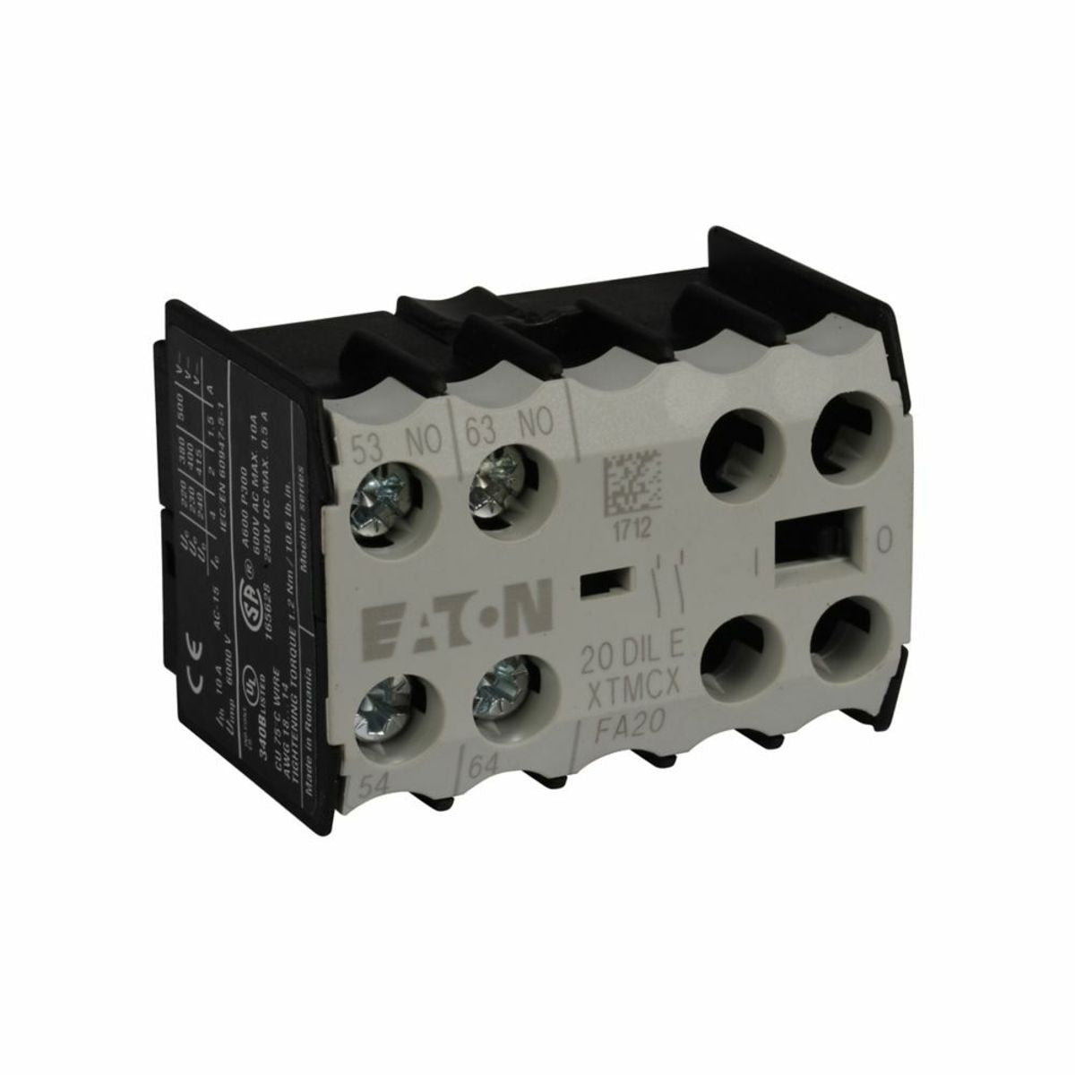 Eaton XTMCXFA20 Miniature Contactor Accessory - Auxiliary Contact, Two-pole, Screw terminals, 2NO contact configuration, 10A conventional thermal rating