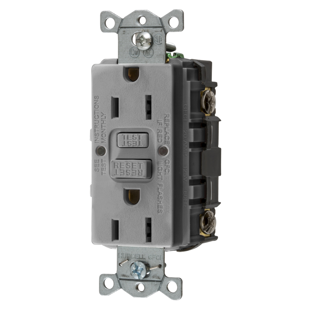 Hubbell GFRST15GY 15 Amp Gray Commercial Self-Test Ground Fault Receptacle