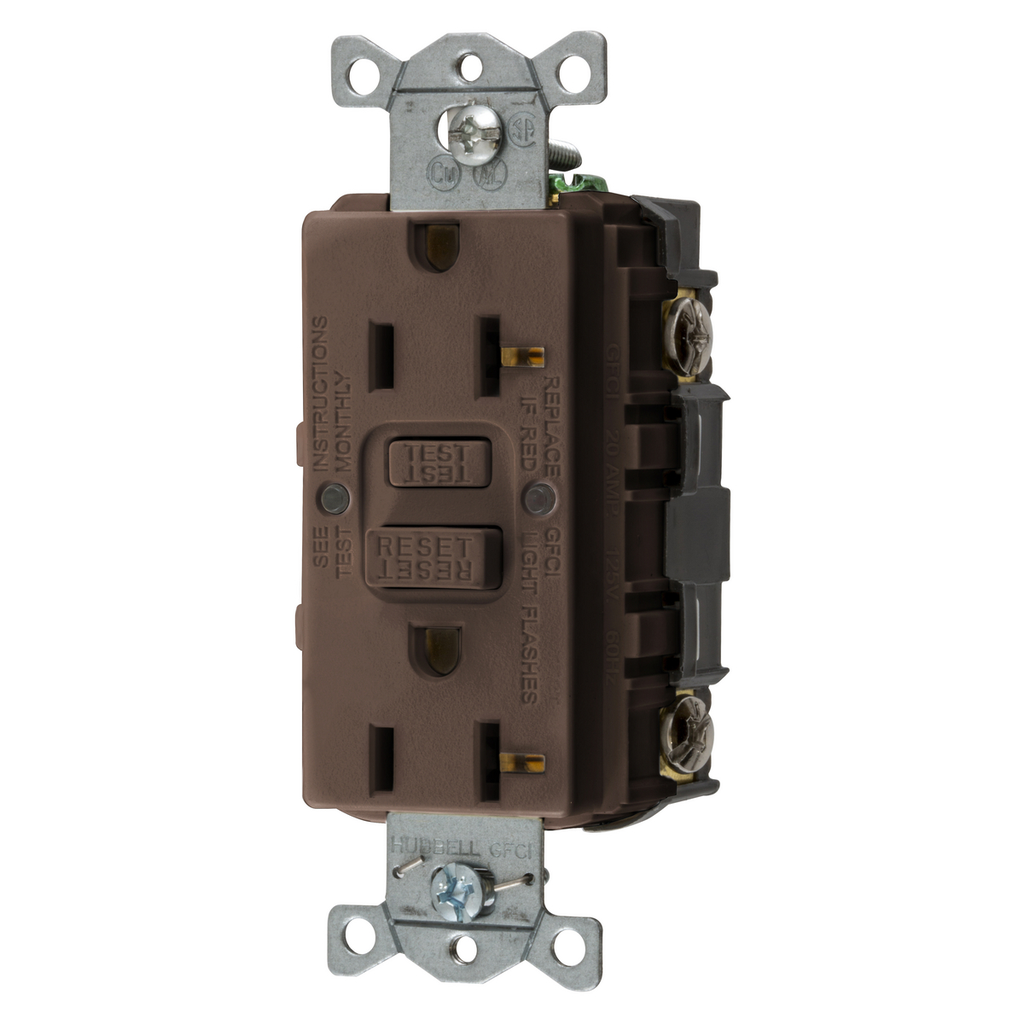 Hubbell GFRST20 20 Amp 125 Volt 2-Pole 3-Wire NEMA 5-20R Brown GFCI Receptacle