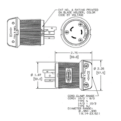 Hubbell Wiring Device-Kellems HBL2641 30 Amp 480 Volt 2-Pole 3-Wire NEMA L8-30P Black and White Locking Plug