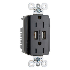 Legrand TR5262USBBK Combination 15A 125V Tamper-Resistant Duplex Outlet with Two USB Chargers - Black