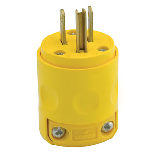 Leviton 515PV 125 Volt 15 Amp 2-Pole 3-Wire NEMA 5-15P Yellow PVC Grounding Polarized Straight Blade Plug