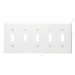 Leviton 80723-W 5-Gang Toggle Device Mount Wallplate Standard Size Thermoplastic Nylon White