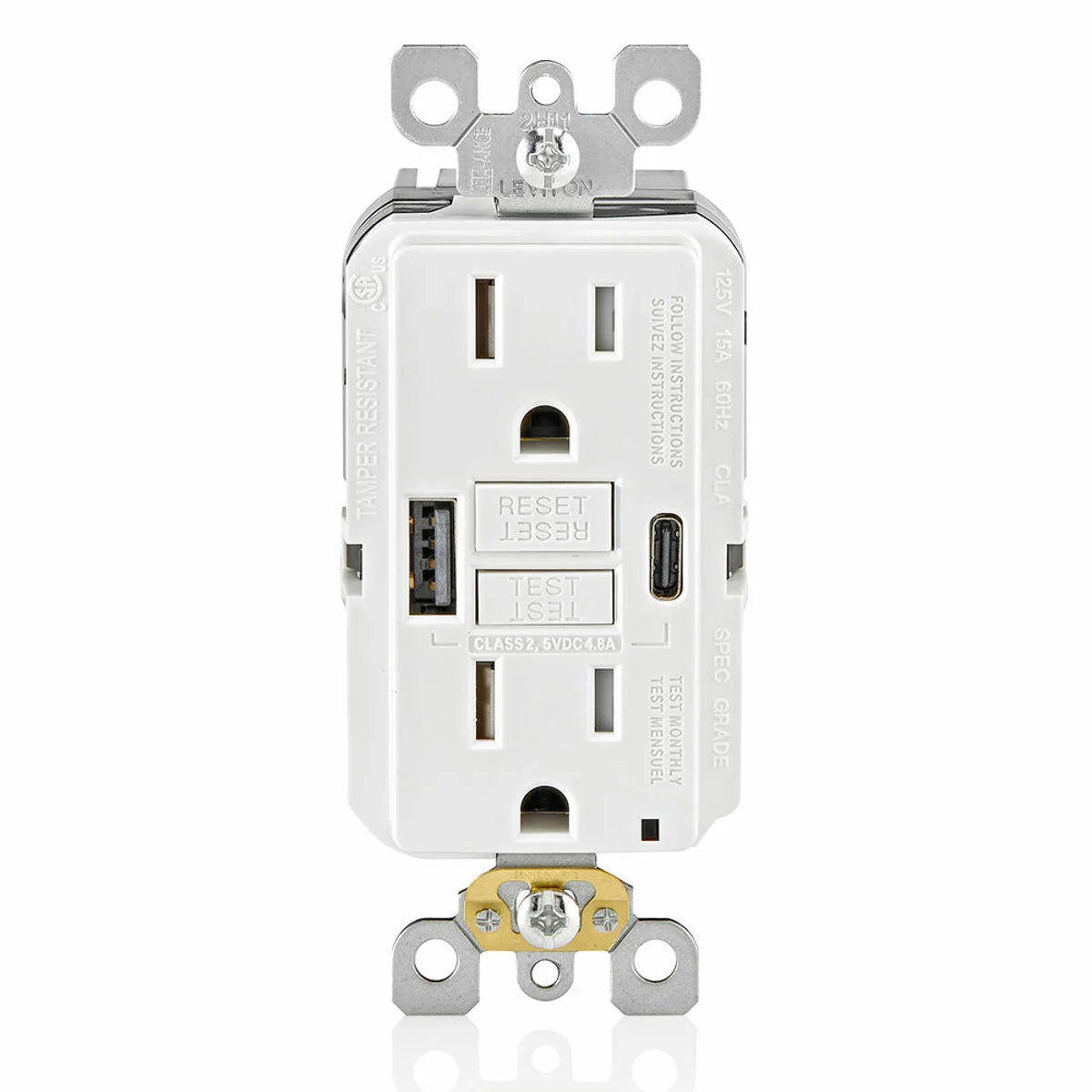 Leviton GUAC1-W 15A GFCI COMBO Type AC USB WH Dist