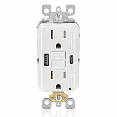 Leviton GUAC1-W 15A GFCI COMBO Type AC USB WH Dist