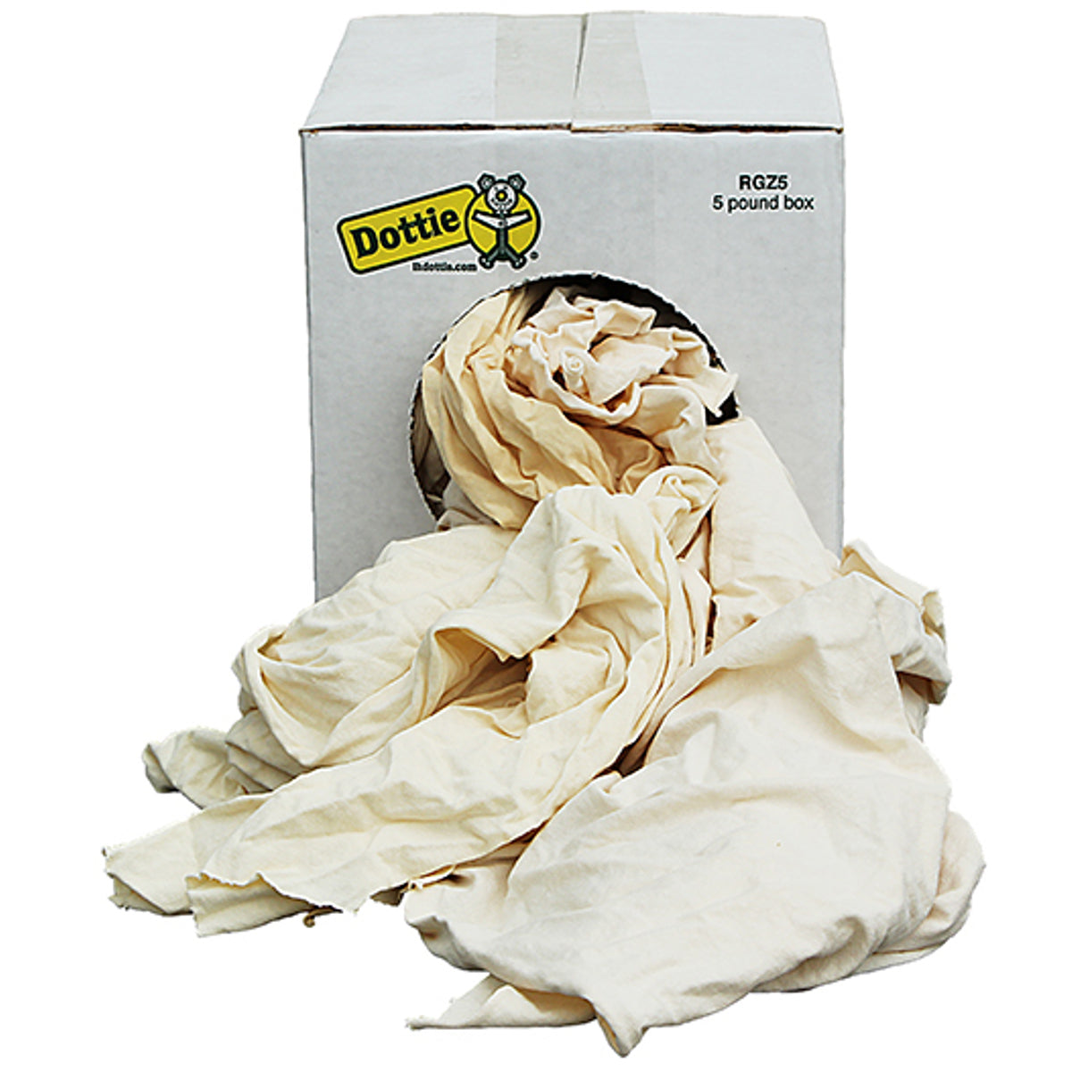 LH Dottie RGZ5 Wiping Rag, White, Features-New Bleached Knit Rags, Medium Weight, Soft, Absorbent, Low Lint, 5 pound box