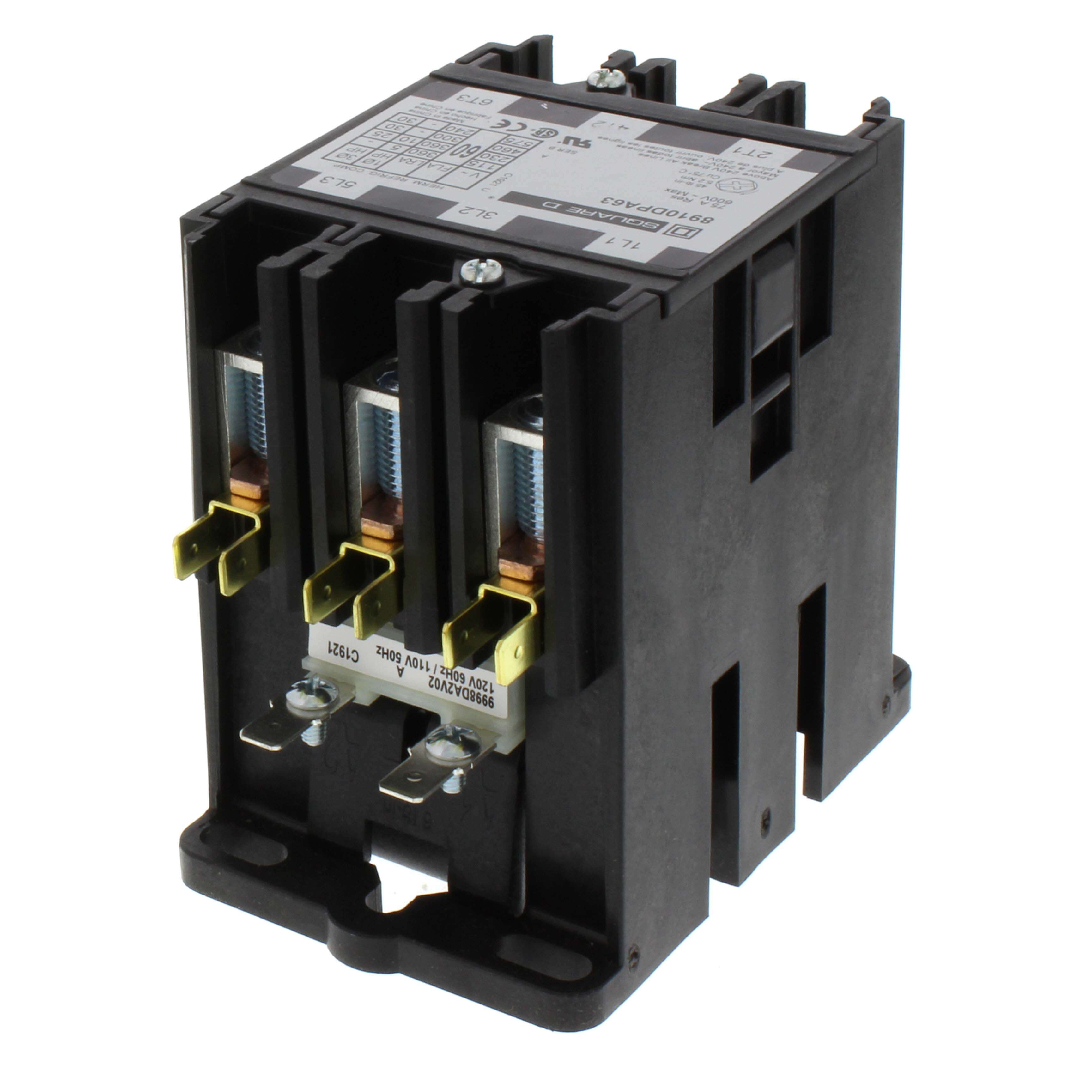 Square D 8910DPA63V02 110/120 VAC 60 Amp 3-Pole 3NO NEMA 1 Non-Reversing Definite Purpose Contactor