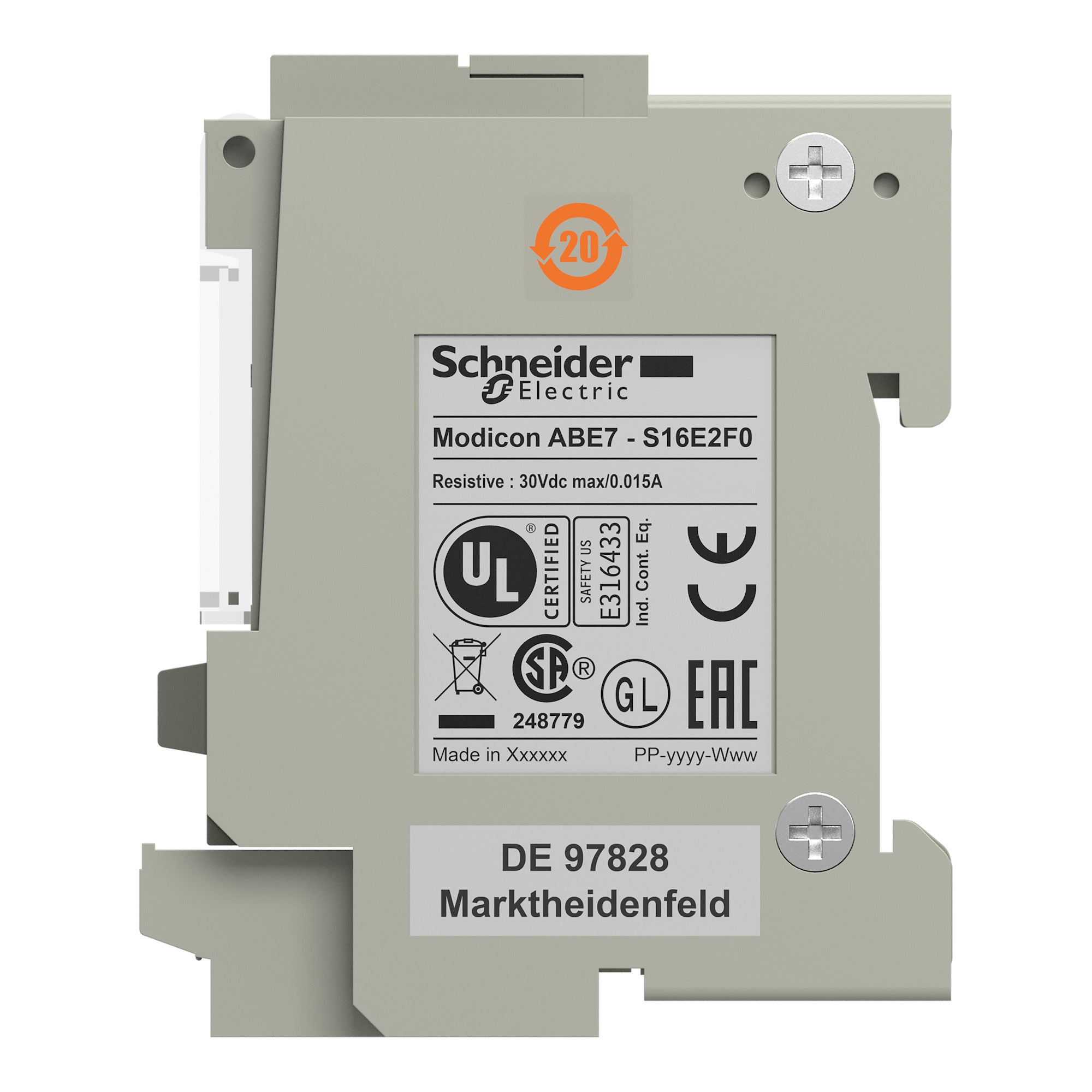 Schneider Electric ABE7S16E2F0 Square D 16-Channel Screw Terminal Input Sub Base Replacement MPN