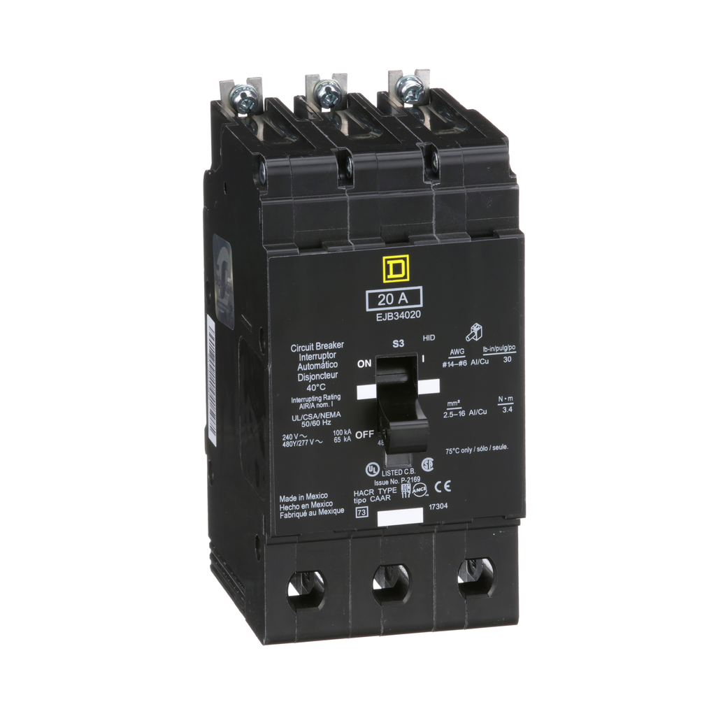 Square D EJB34020 Mini Circuit Breaker 20 Amp 480Y/277 Volt