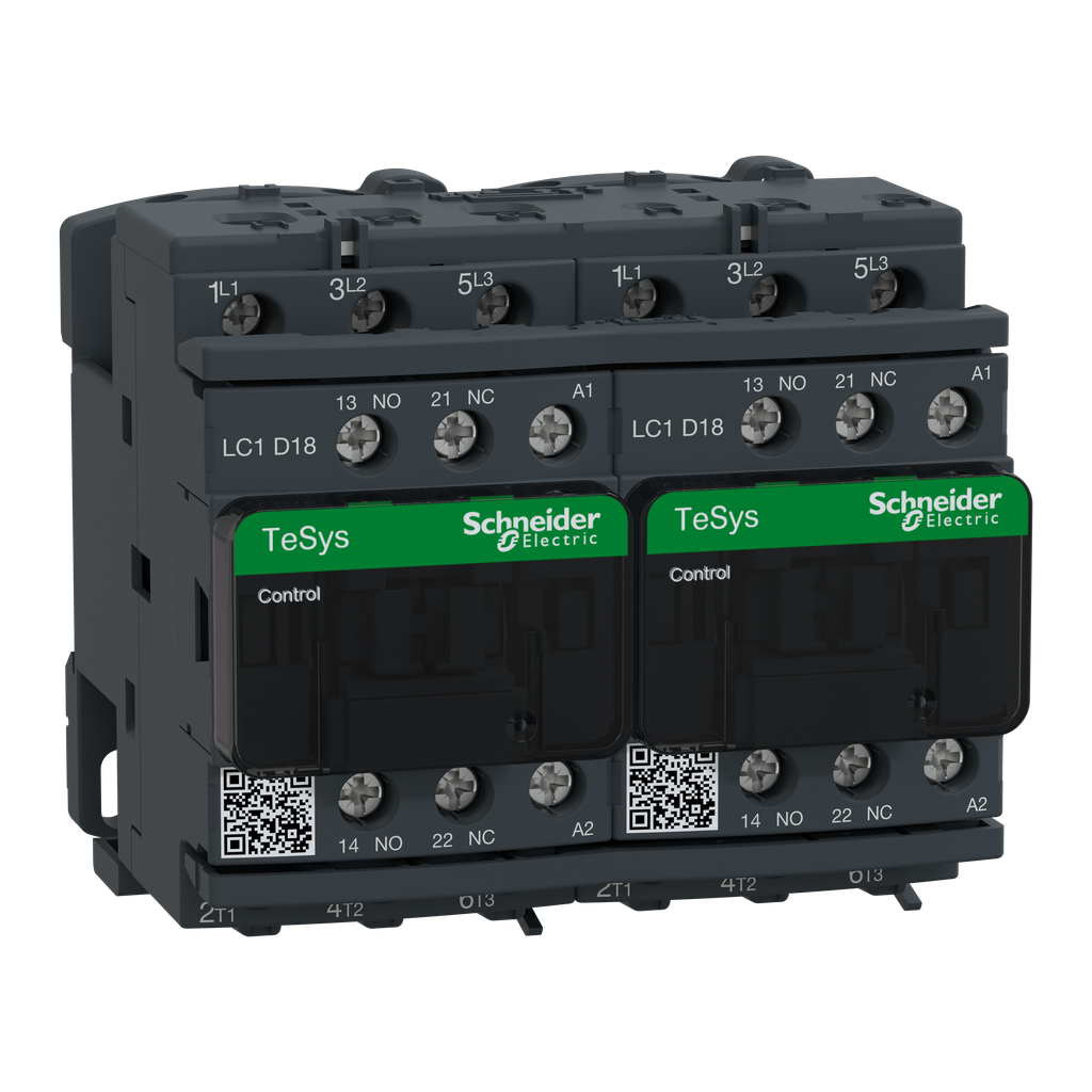 Schneider Electric LC2D18G7 Square D 575 VAC 18 Amp 3-Pole 1NO 1NC Screw Terminal Full Voltage Reversing IEC Contactor