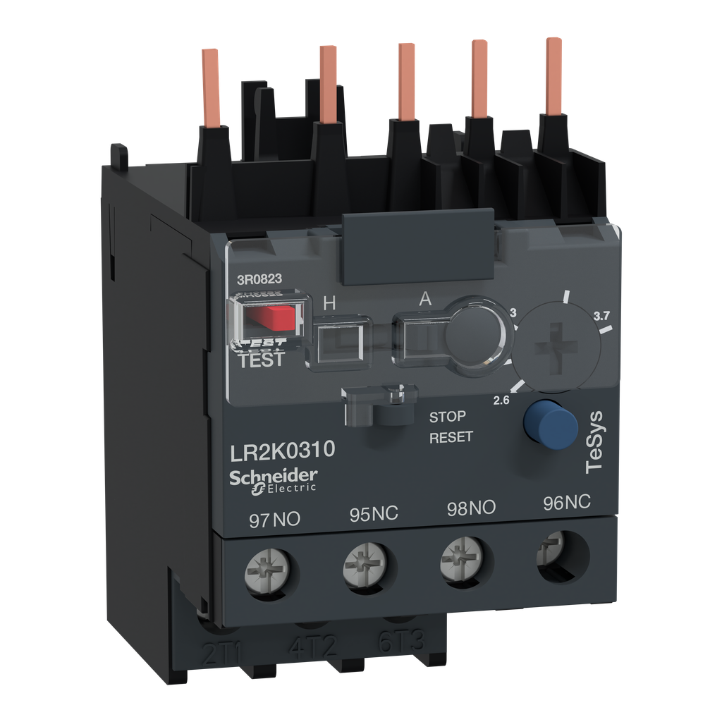 Schneider Electric LR2K0310 3.7 Amp 3-Pole 1NO 1NC Bi-Metallic Screw Clamp Terminal Thermal Overload Relay