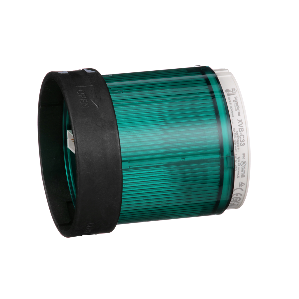 Schneider Electric XVBC33 Square D 70 mm 250 VAC 30 mA 10 W Green Polycarbonate Steady LED Beacon Lens Unit