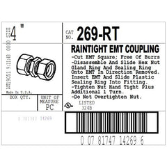 Bridgeport 269-RT Coupling Compression 4in Aluminum EMT Fitting