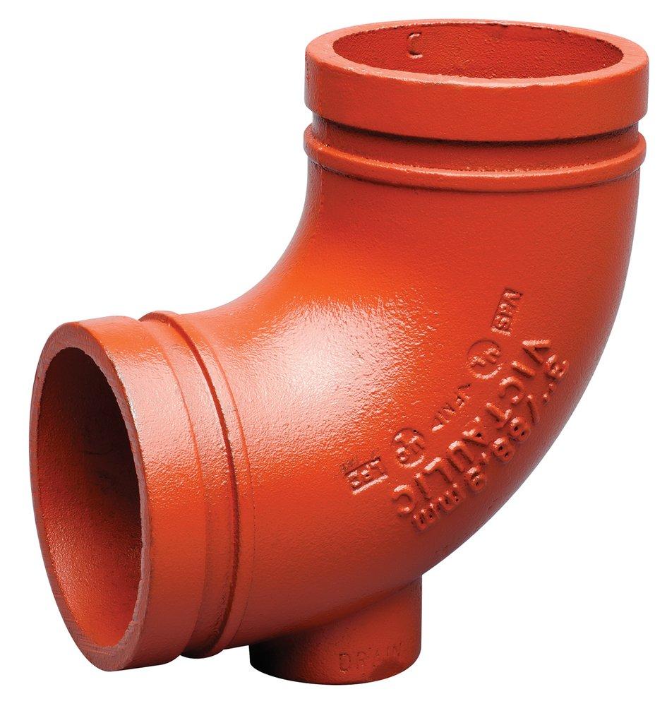 Victaulic F024010PDR FireLock Style 10 2-1/2 in. Orange Enamel Ductile Iron Drain Sprinkler Elbow