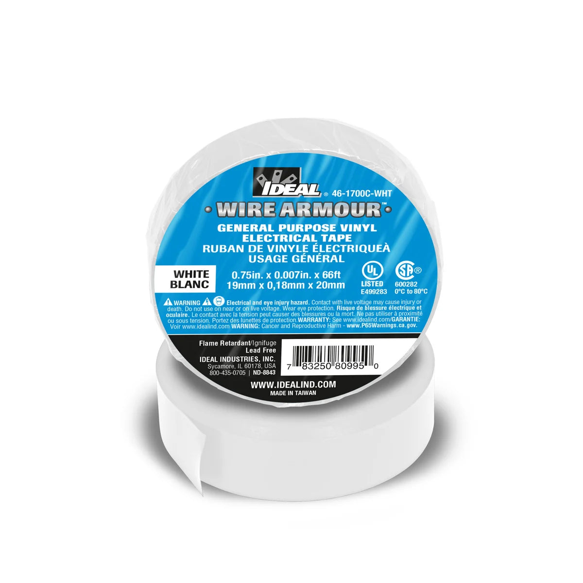 Ideal 46-1700C-WHT 3/4X66'X 7MIL GP Tape White