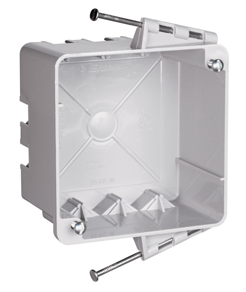 Legrand S4435RAC Pass & Seymour 4 Square Box With Threaded Mounting Holes, Captive Mounting Nails, 3 Auto/Clamps