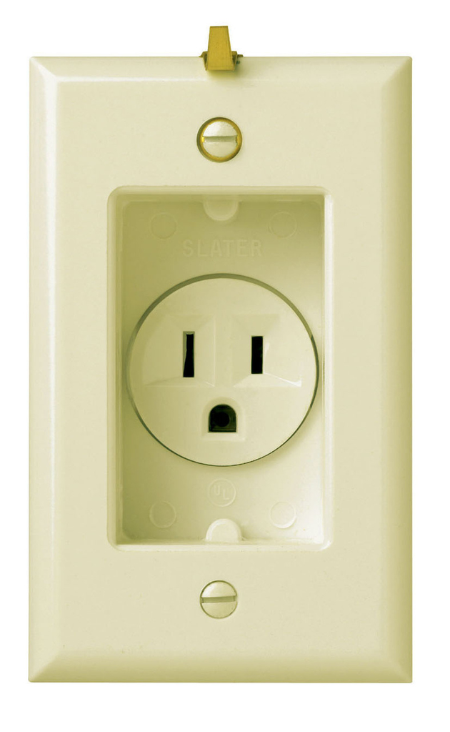 Pass & Seymour S3713I Clock Hanger Recessed Receptacle w/ Wall Plate, 15A 125V - Ivory