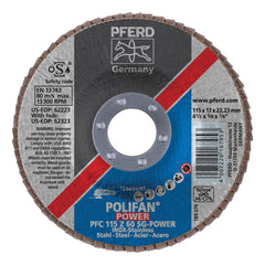 PFERD 62223 Polifan  Performance Line SG Z-Power Unthreaded Coated Abrasive Flap Disc 4-1/2 in Dia 60 Grit