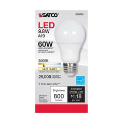 SATCO S39836 9.8 W A19 Medium Base LED Omni-Directional Bulb