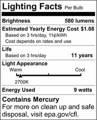 SATCO S8306 9W T4 Compact Fluorescent Light Bulb with G23 Base