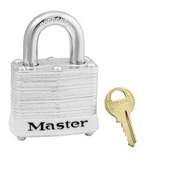 Master Lock 3WHT White Laminated Steel Safety Padlock 1-9/16W x 3/4 Shackle