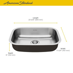 American Standard 18SB6231800S.075 Portsmouth 23-3/8 x 17-3/4 in. No Hole Stainless Steel Single Bowl Undermount Kitchen Sink