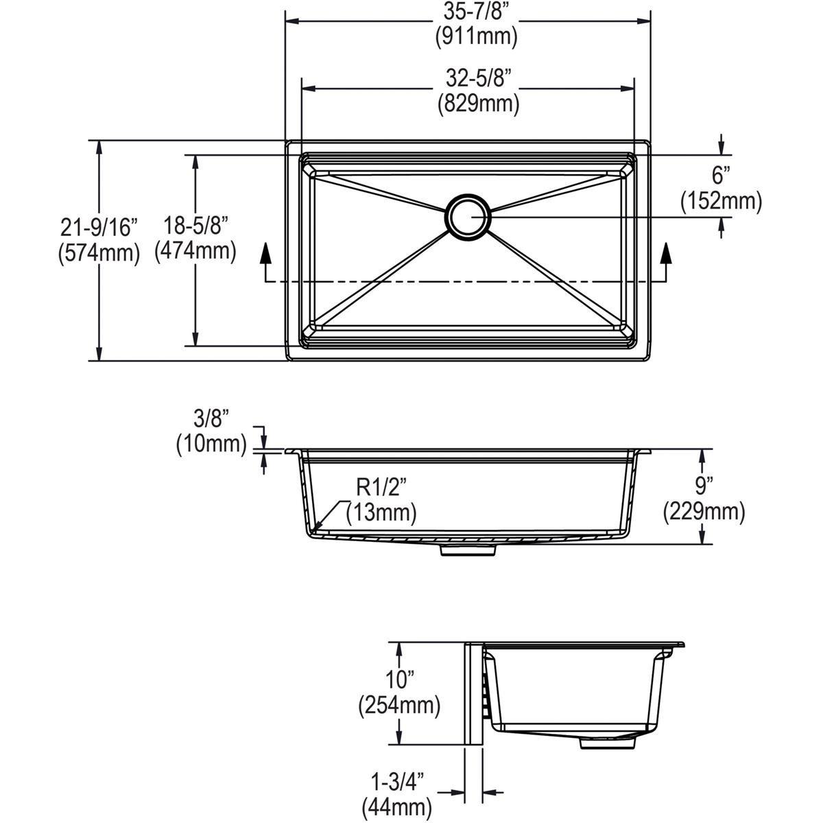 Elkay ELXUFP362010CA0 Quartz Luxe 35-7/8 x 21-9/16 in. Composite Single Bowl Farmhouse Sink in Caviar