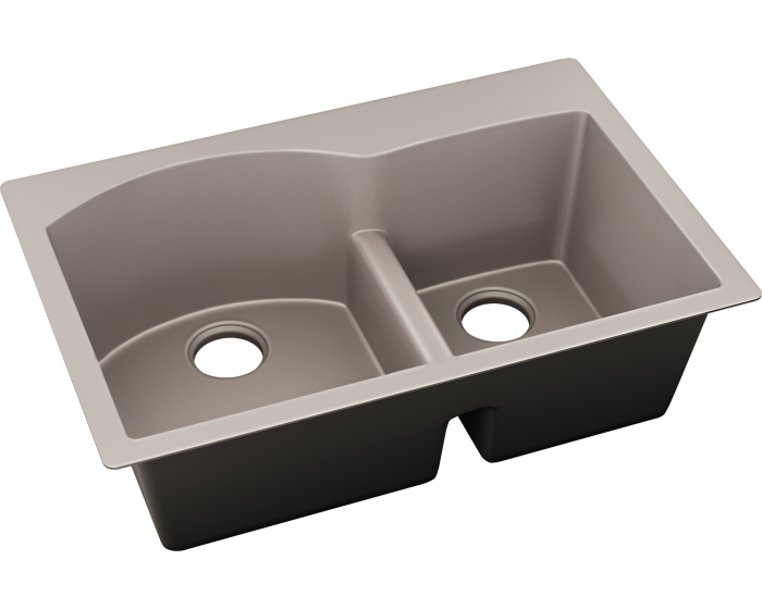 Elkay ELXHU3322RSM0 Quartz Luxe 33 x 22 x 10 Offset 60/40 Double Bowl Undermount Sink with Aqua Divide, Silvermist