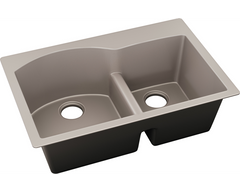 Elkay ELXHU3322RSM0 Quartz Luxe 33 x 22 x 10 Offset 60/40 Double Bowl Undermount Sink with Aqua Divide, Silvermist