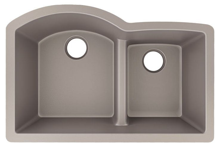 Elkay ELXHU3322RSM0 Quartz Luxe 33 x 22 x 10 Offset 60/40 Double Bowl Undermount Sink with Aqua Divide, Silvermist