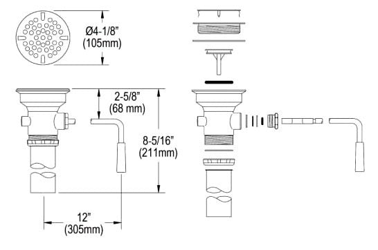 Elkay LK24RT 3-1/2 Drain Fitting Rotary Lever Operated With 1-1/2 OD Tailpiece