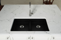 Elkay ELGUAD3319PDBK0 Quartz Classic 33 x 18-1/2 x 5-1/2 Double Bowl Undermount ADA Sink with Perfect Drain Black