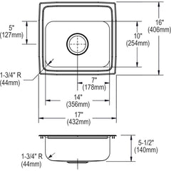 Elkay LRAD1716551 Lustertone Classic Stainless Steel 17 x 16 in. 1 Hole Single Bowl Drop-in ADA Sink