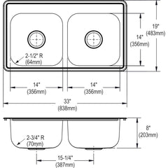 Elkay LRAD2918653 Lustertone 29 x 18 in. 3 Hole Stainless Steel Double Bowl Drop-in Sink