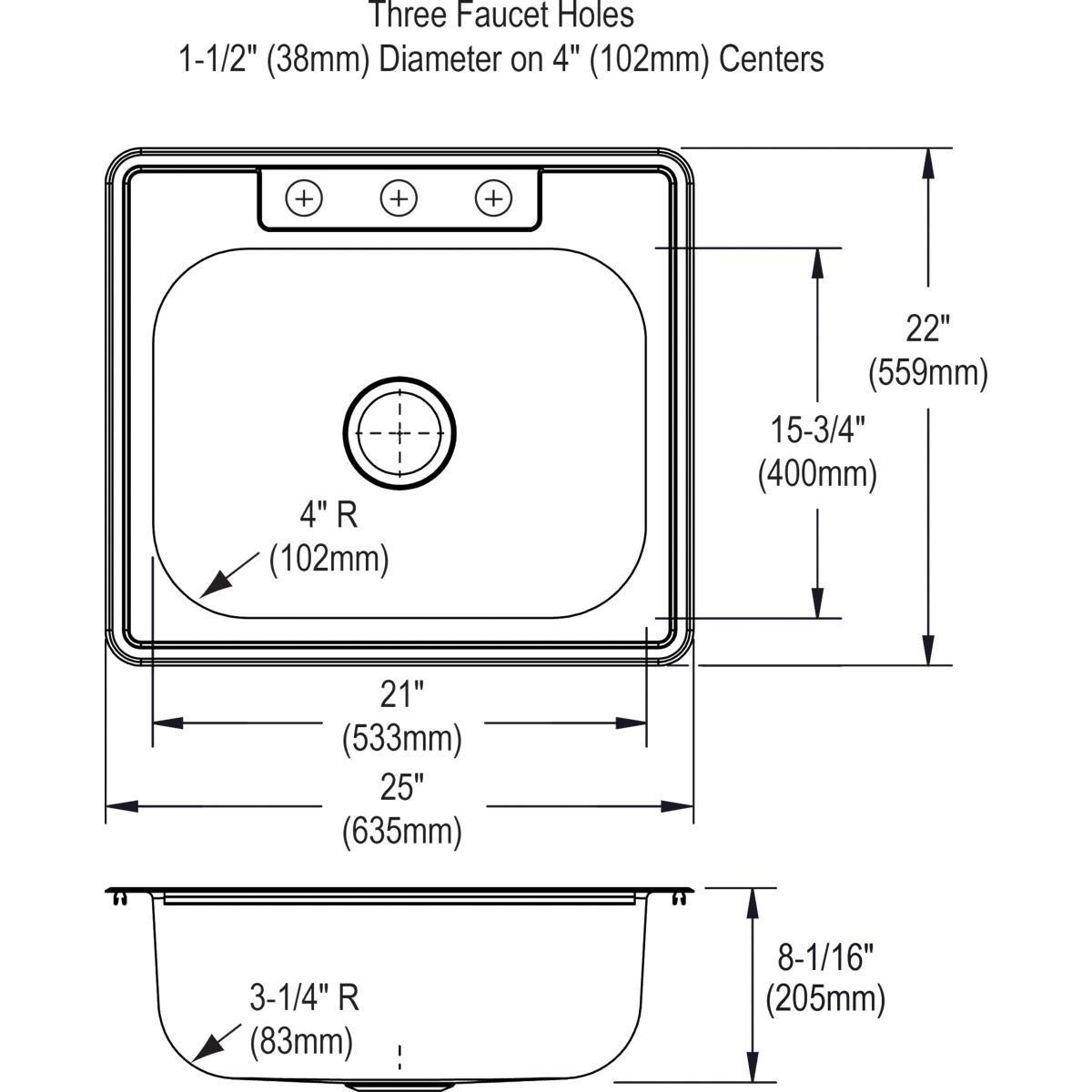 Elkay LRAD2522653 Lustertone Classic Stainless Steel 25 x 22 in. 3 Hole Drop-In Sink