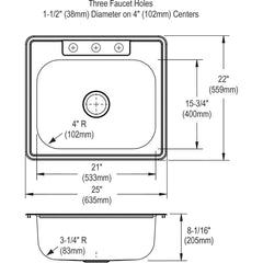 Elkay LRAD2522653 Lustertone Classic Stainless Steel 25 x 22 in. 3 Hole Drop-In Sink