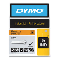 DYMO 18436 Industrial Vinyl Labels, 3/4 in., Black Text on Orange Label