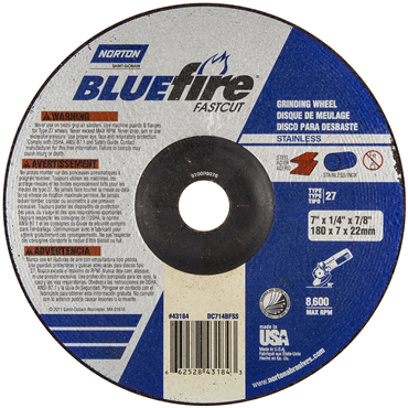 Norton 66252843191 BlueFire INOX/SS Zirconia Alumina Type 27 Grinding and Cutting Wheel