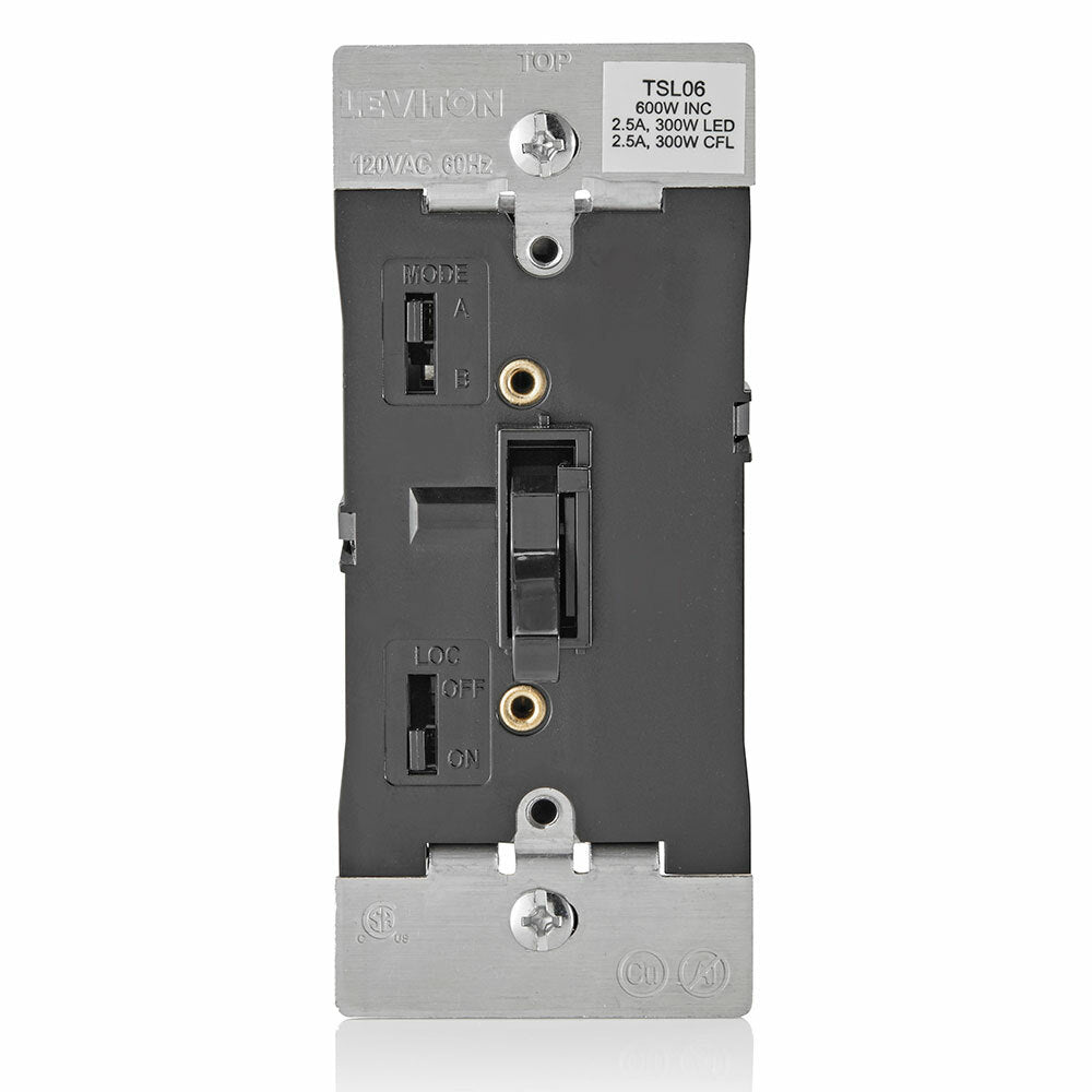 Leviton TSL06-1LE Universal Dimmable LED, CFL, Incandescent and Halogen Toggle-Slide Dimmer, 600W-120VAC Incandescent, 300W-120VAC 60Hz, Single Pole and 3-Way