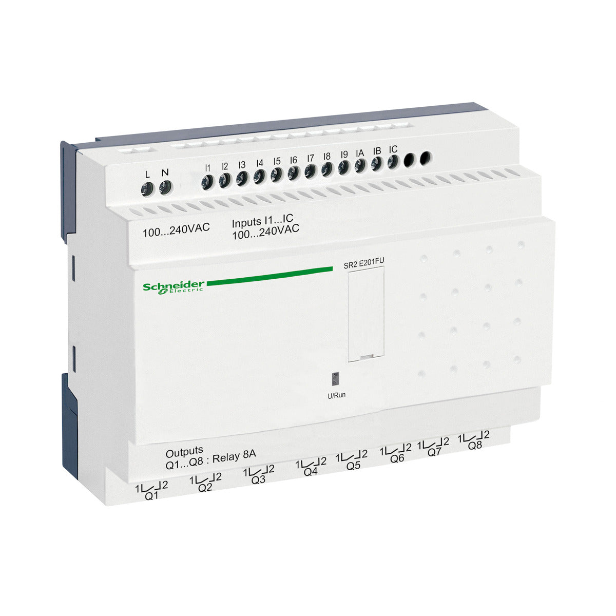 Schneider Electric SR2E201FU compact smart relay, Zelio Logic SR2 SR3, 20 IO, 100 to 240V AC, clock, no display